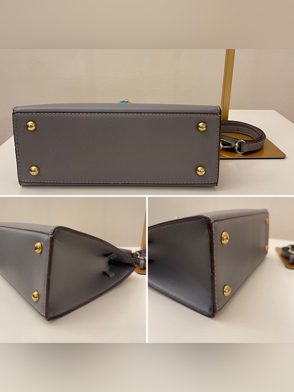 H E R M E S ~ S T Y L E - Elegant Classic Grey Trapeze Satchel – Grained Leather - Picture 4 of 10